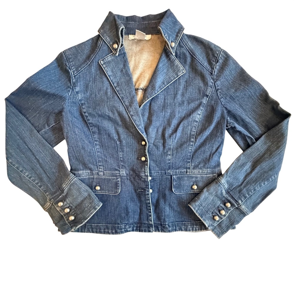 Vintage Y2K Nine West Womens M Wash Denim Blazer Jacket Silver Ball Button 8